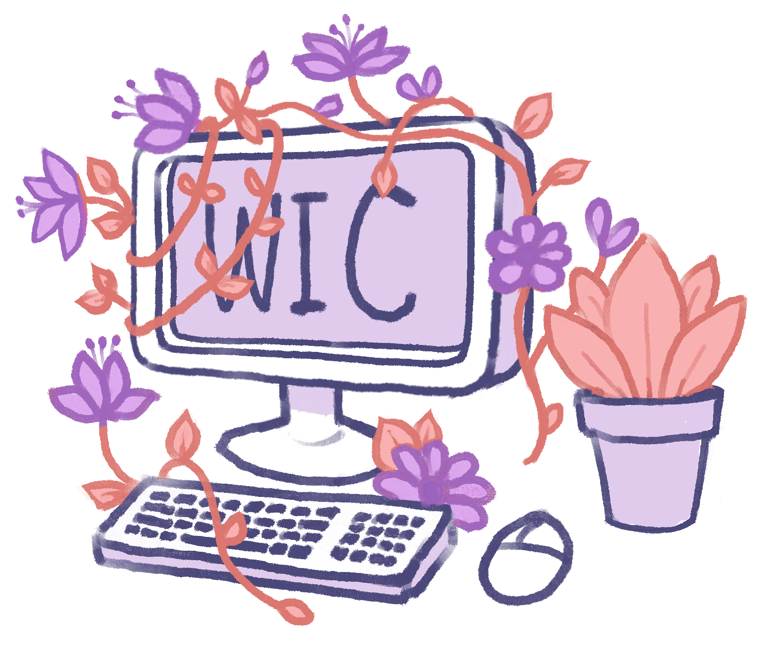 WIC computer with plants around it